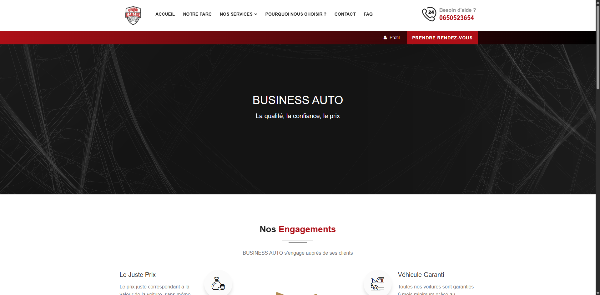 Site garage généré par Nexa